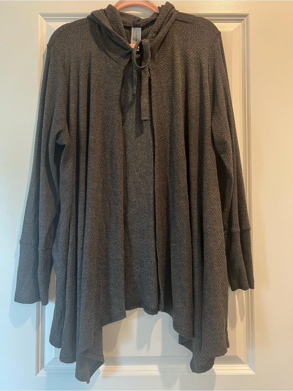 Honeyme Curvy Lightweight Charcoal Hooded Waffle Cardigan